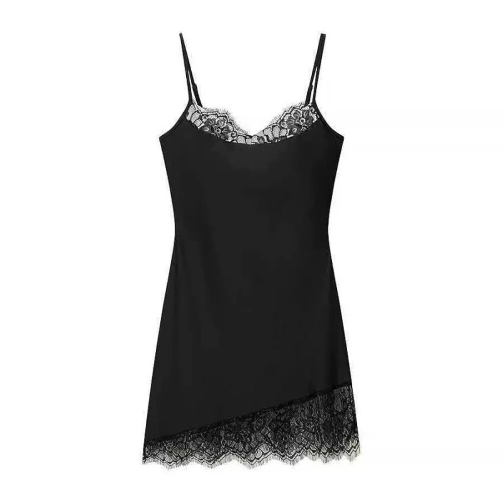 ZARA Spaghetti Strap Lace Trim Solid Sexy Mini Dress